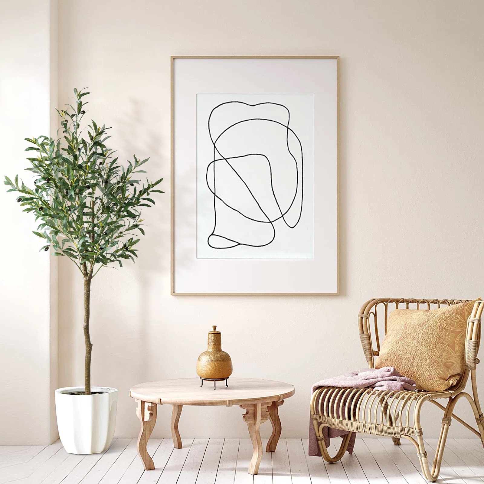 Olive Tree 5ft, Faux Olive Tree in Cement Plastic Pot, 59" Artificial Olive Tree Tall Fake Silk Tree Plants for Indoor Outdoor House Living Room Home Modern Floor Decor Gift