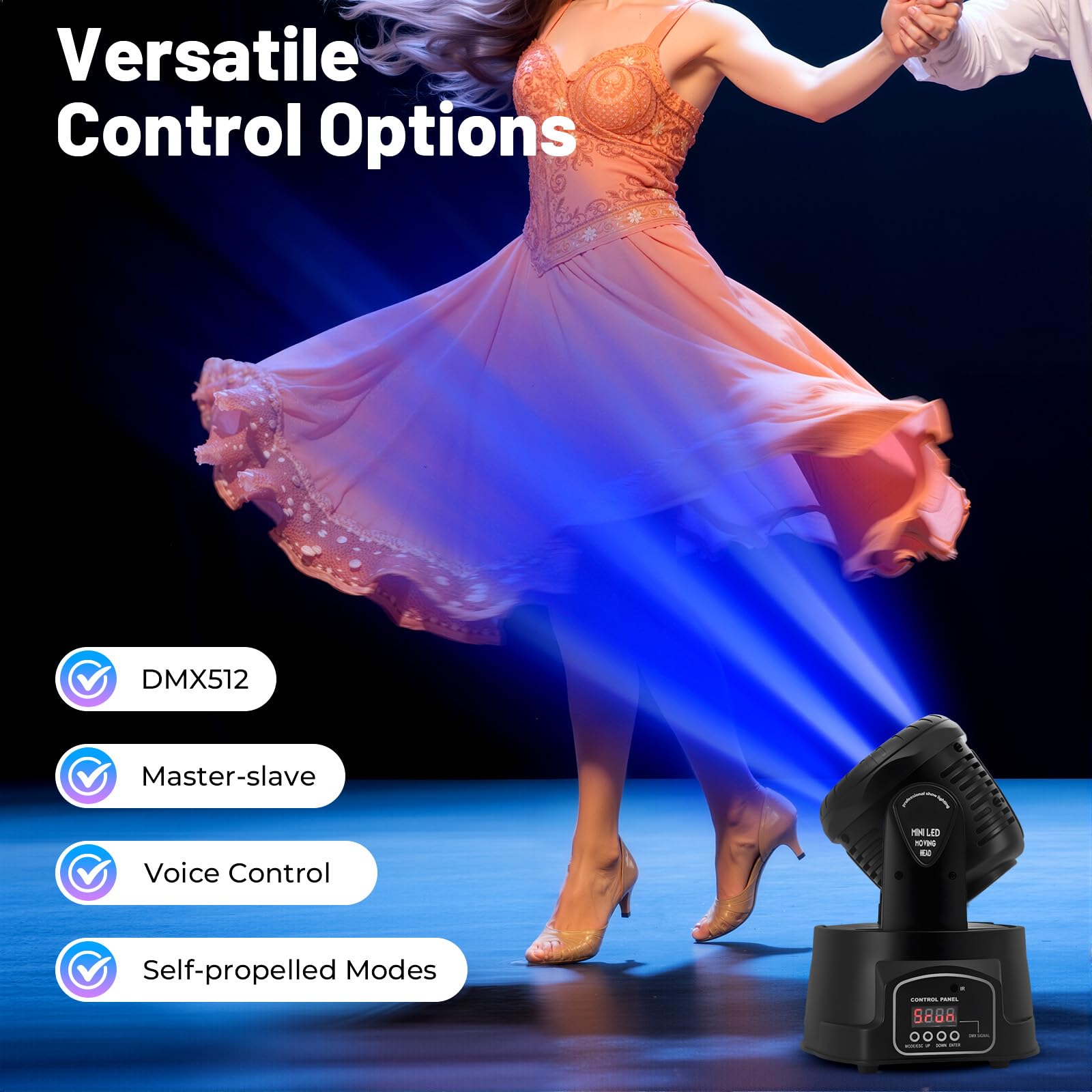 MINRS 7 x 10 W Moving Head LED Mini luce da palcoscenico dmx512 RGBW effetti di luce 5 modalità di controllo, luce da discoteca, con telecomando, effetto strobo illuminazione per discoteca, bar, club,