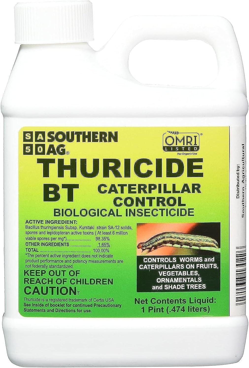 Southern Ag Thuricide BT Caterpillar Control, 16oz - Pint – Organic Bacillus Thuringiensis Spray for Worms, Caterpillars & Garden Pest Control – Safe for Vegetables, Fruits & Ornamentals