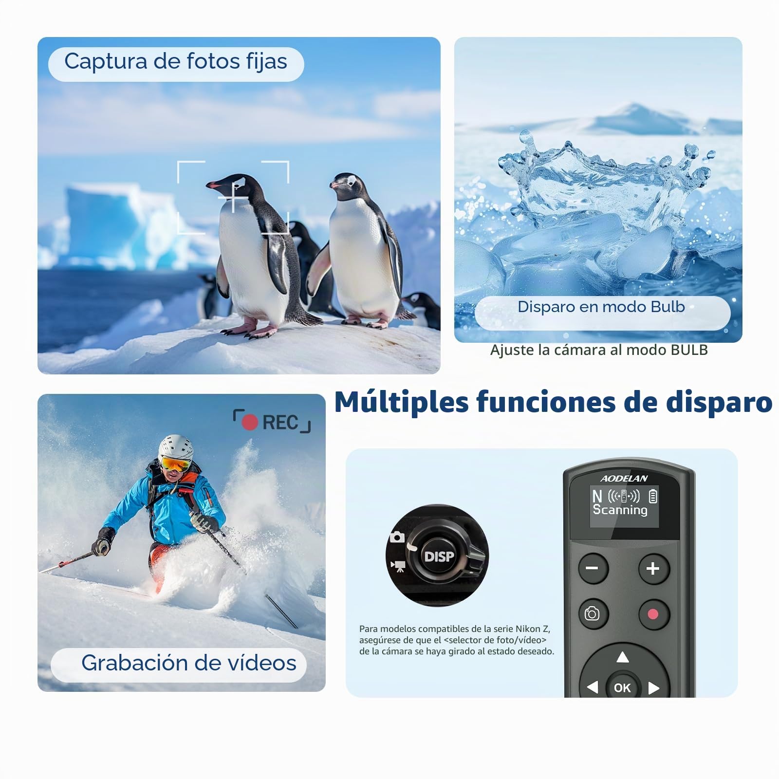 Disparador recargable para cámara inalámbrica Nikon, mando a distancia compatible con COOLPIX P1000, P1100, P950, B600, A1000, Z50, Z30, Z fc, Z6 II, Z7 II, Z5, sustituye a AODELAN ML-L7 (negro)