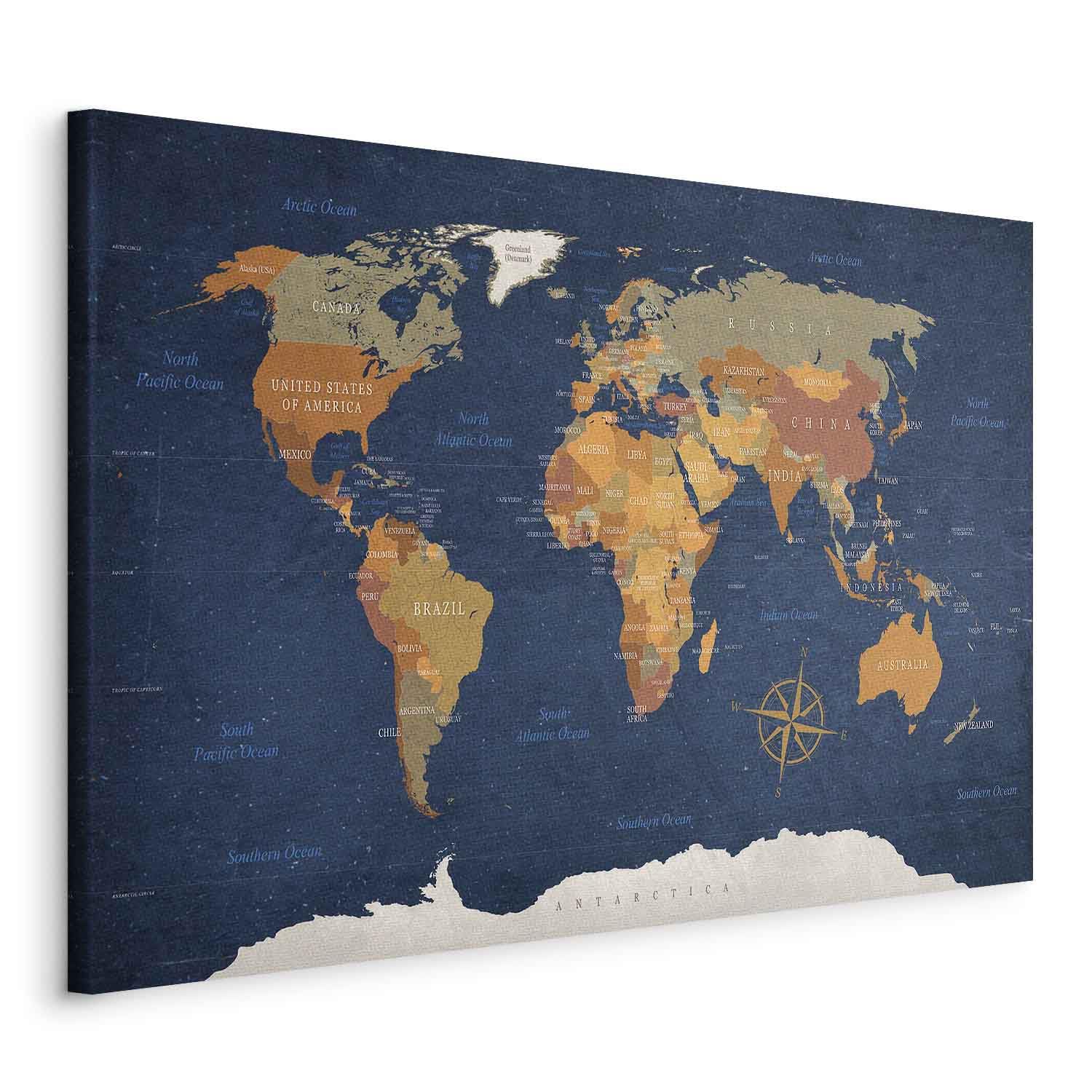Cuadros B&D XXL - Cuadro en Lienzo 120x80 cm - Poster Mapa del Mundo 1 pieza - Impresión en material tejido no tejido cuadros decoracion salon modernos lienzos decorativos dormitorios - k-C-0048-b-b