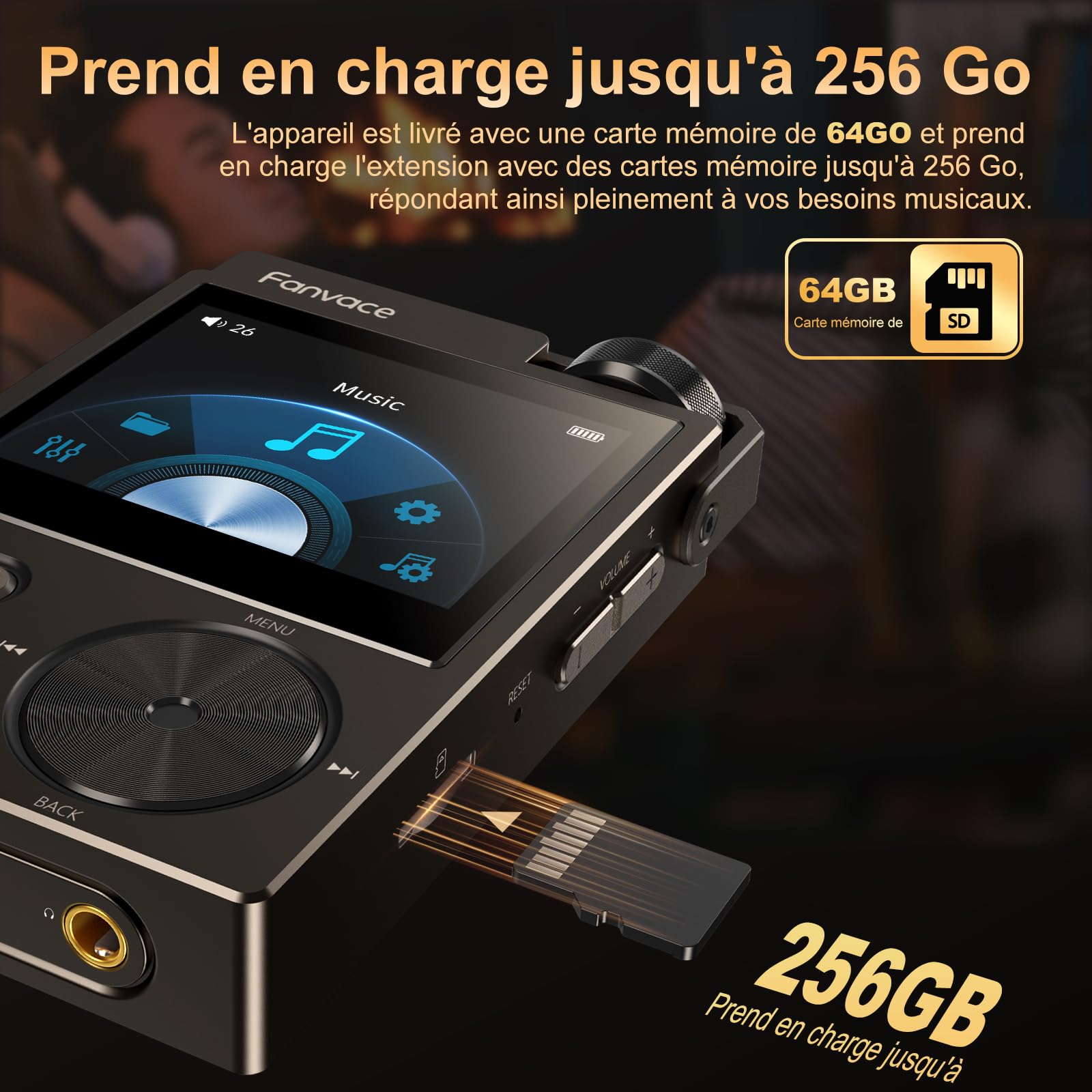 Lecteur MP3 HiFi Portable 64 Go, DAC FLAC/DSD, 192 kHz/24 Bits