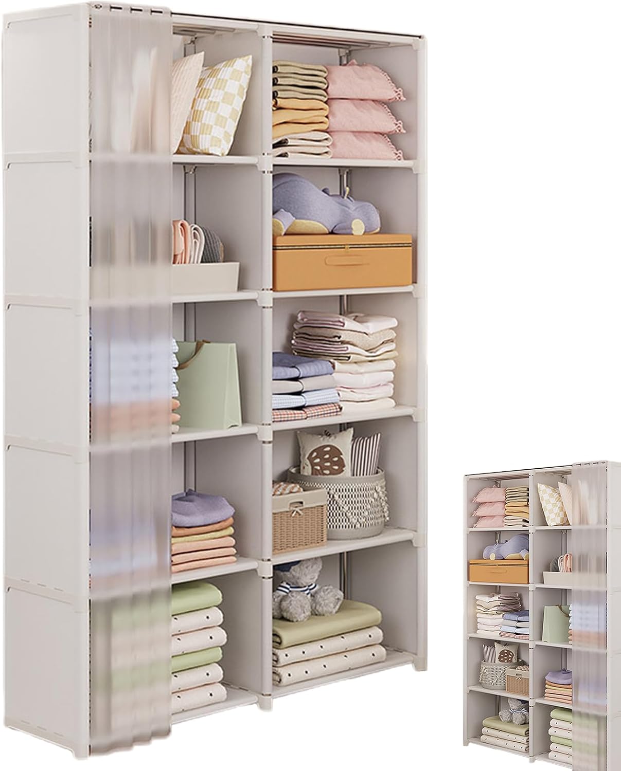 FreestandingsClothes Closet, Portable Wardrobe, Heavy Duty Garment Shelf, Storage Organizer, Steel Frame, Non-Woven Fabric Cover, Bedroom, Guest Room