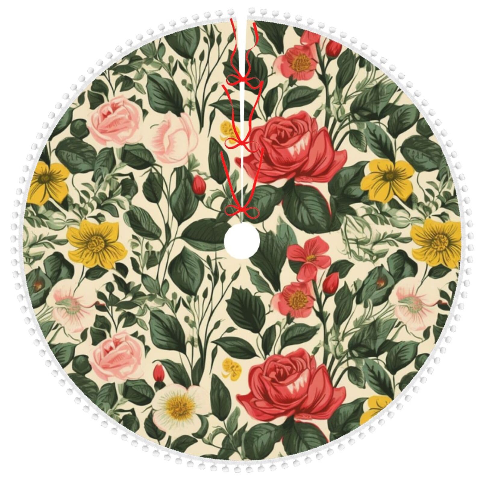 Jupe de sapin de Noël rose grand format 121,9 cm tapis double couche à pompons