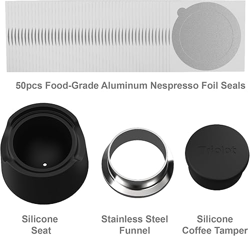 Miniatura 2 de Triplot Kit de cápsulas Vertuo reutilizables, para reutilizar cápsulas Nespresso Vertuo, con 50 tapas de sellado de papel de aluminio, asiento de