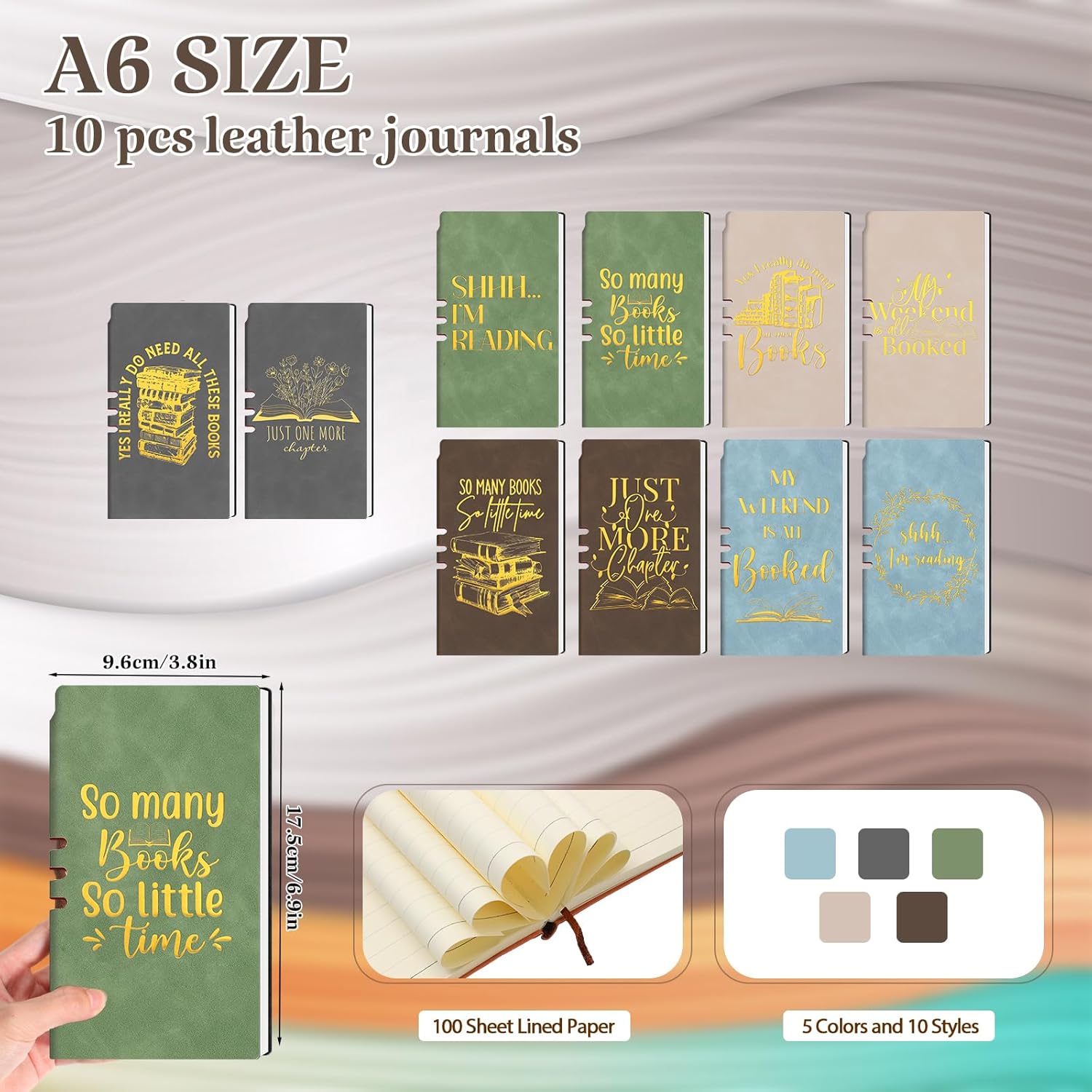 Fulmoon 10 Set Book Club Library Lovers Gift Inspirational Notebooks with Pens Gifts for Book Lover Thank You Appreciation for Student Teacher Writer Reader Coworker (Morandi Color)