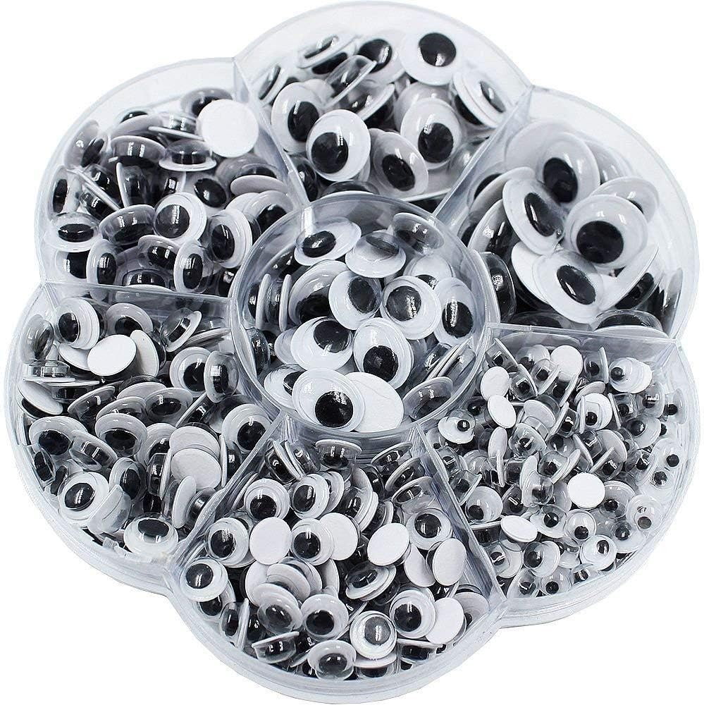 ECVV Pack of 700pcs Round Wiggle Googly Eyes with Adhesive on Back Pack for DIY Scrapbooking Crafts Decorations - Assorted Sizes 4MM - 12MM, Black