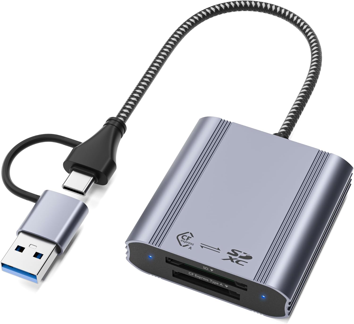 CFexpress Type A & SD Card Reader, 10Gbps USB 3.2 Gen 2 Dual-Slot Adapter, 2-in-1 USB-C & USB-A Memory Card Reader for Sony Cameras, iPhone 17/16/15, MacBook, Android & Windows