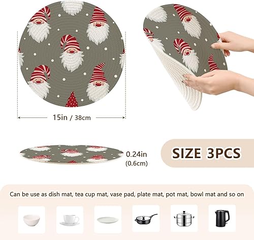 Miniatura 2 de 3 piezas de camino de mesa para ollas y sartenes calientes de 15 pulgadas, tejido de hilo de algodón que absorbe el agua, soporte para olla de