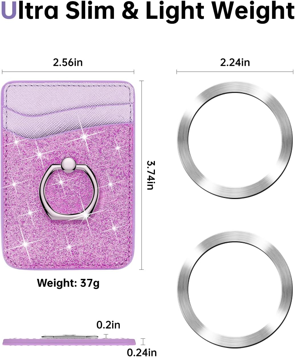 Gospire Magnetic Wallet with Ring for iPhone 16/15/14/13/12 Series, Magnetic Wallet Glitter with Credit Card RFID Blocking & 360°Rotation Stand, Card Holder Compatible with Mag Safe Cases - Purple - Image 7