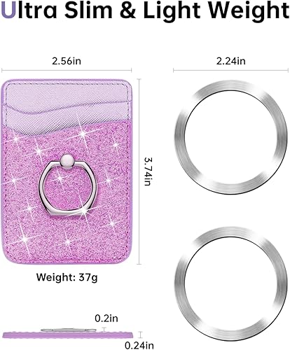 Miniatura 7 de Gospire Cartera magnética con anillo para iPhone serie 1615141312, cartera magnética con purpurina con bloqueo RFID para tarjeta de crédito y
