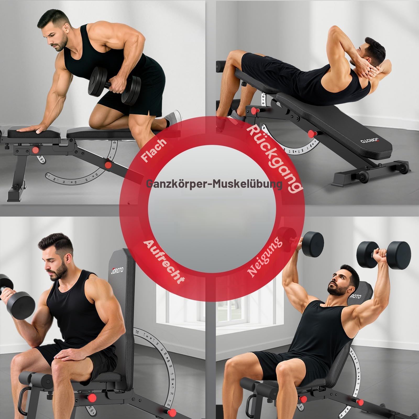 JOROTO MD65 Hantelbank Verstellbar, Multifunktions Hantelbänke für Zuhause, Trainingsbank mit Max Belastung 800KG, 9-Fach Verstellbarer Rückenlehne und 3-Fach Verstellbarer Sitzfläche Fitnessbank
