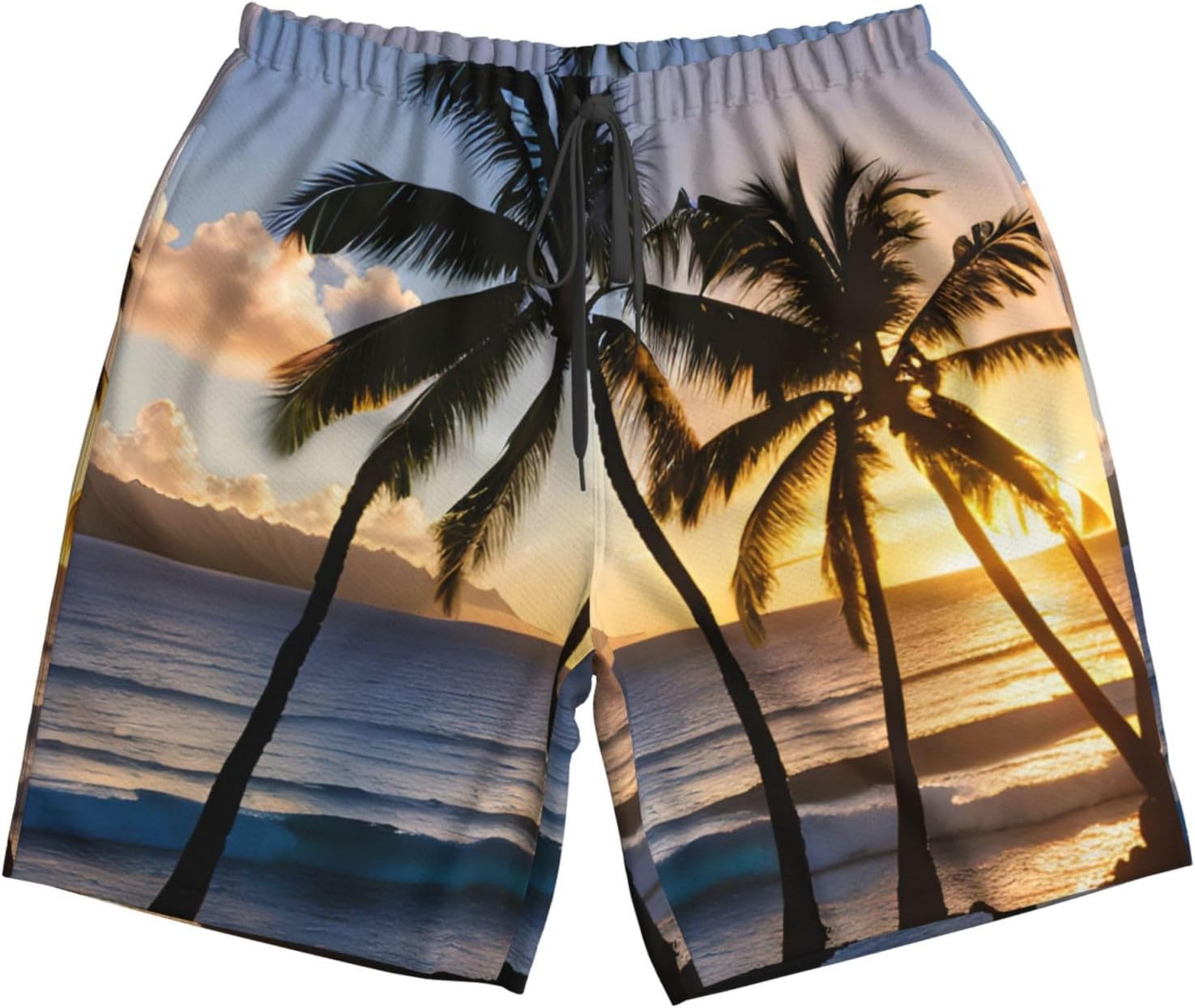 Mens Hawaii Sunbeams Print Beach Shorts,Casual Summer Shorts for Men,Quick Dry Polyester