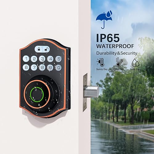 Miniatura 7 de Cerradura inteligente de puerta de huellas dactilares sin llave con control de aplicación, teclado antimirada, bloqueo automático, IP65 resistente a