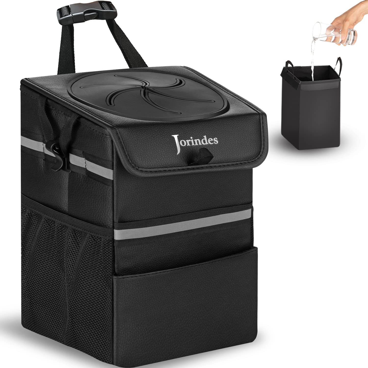 Car Trash Can-PU Leather Car Garbage Can With Lid & Leak-Proof Liner, Easy-To-Install Car Accessories For Travel, Car Garbage Bag Hanging With Strap, Car Trash Bin For Any Cars, Auto Waster Container.