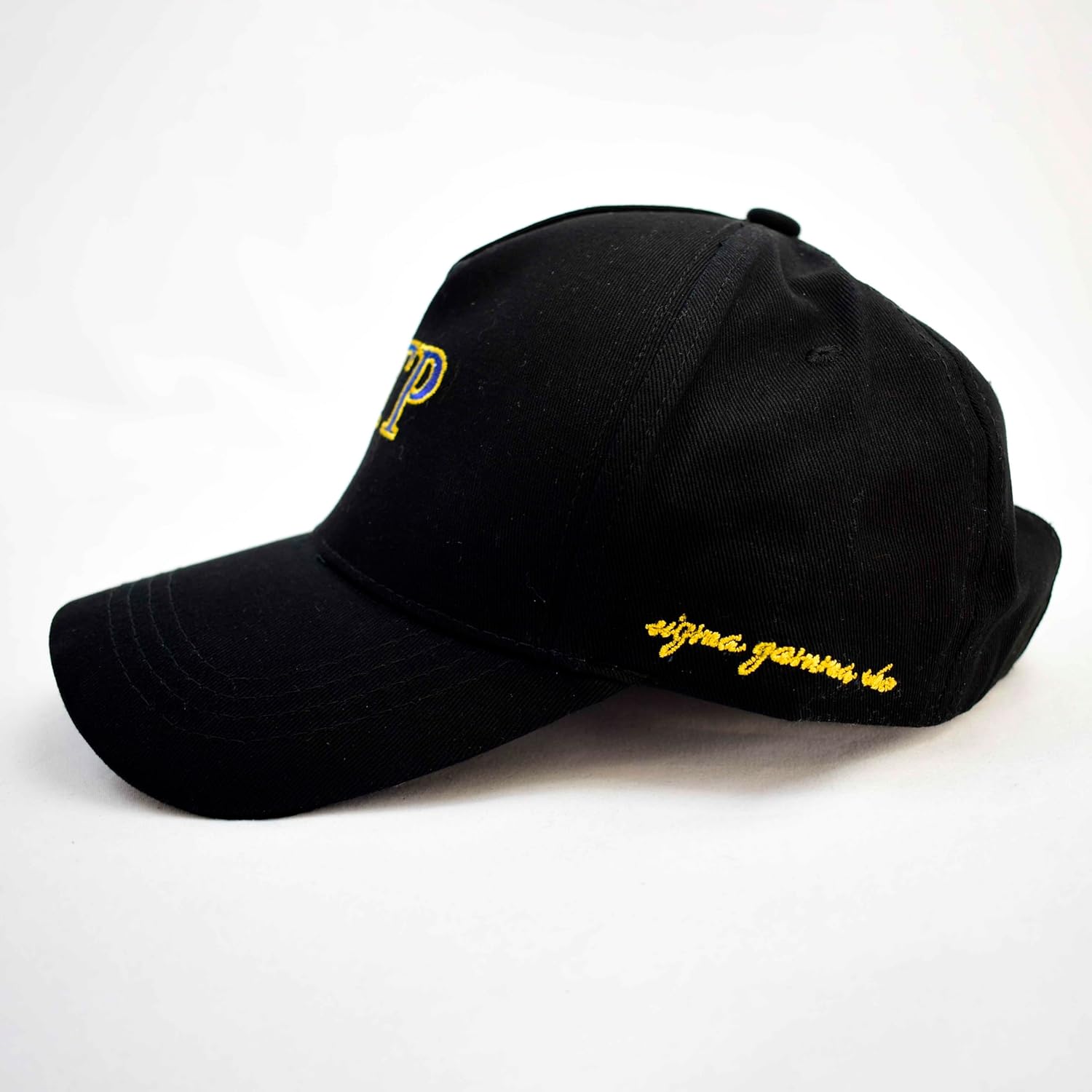 Sorority Shop Sigma Gamma Rho Baseball Cap - Brushed Cotton 5-Panel Black Hat, Adjustable Size, Embroidered Greek Letters and Sorority Name in Script, Sigma Gamma Rho Gifts for Women