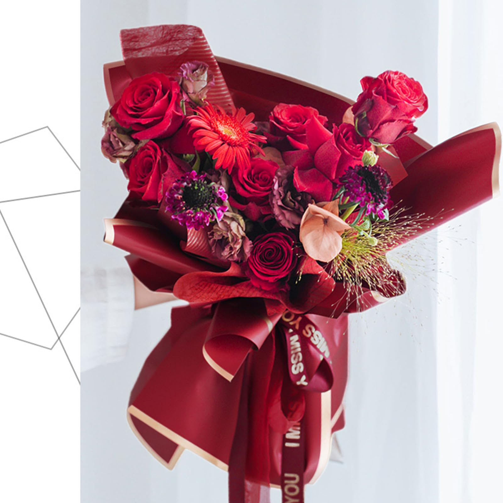 RayofSun Wine Red Floral Wrapping Paper Roll 17 In X - View #4