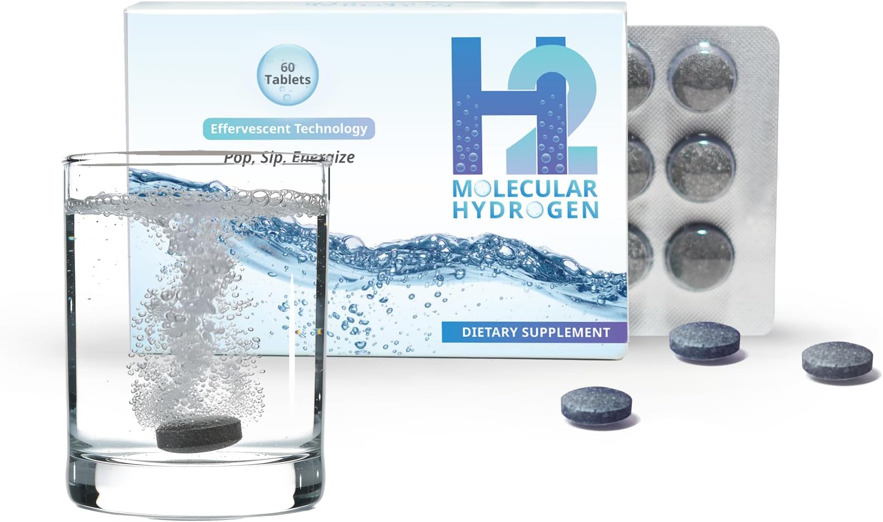H2 Molecular Hydrogen Water Tablets with Magnesium โ 12 PPM Effervescent Hydrogen Tablets for Drinking Water, Supports Hydration, Energy & Metabolism, Unflavored, 60 Tablets