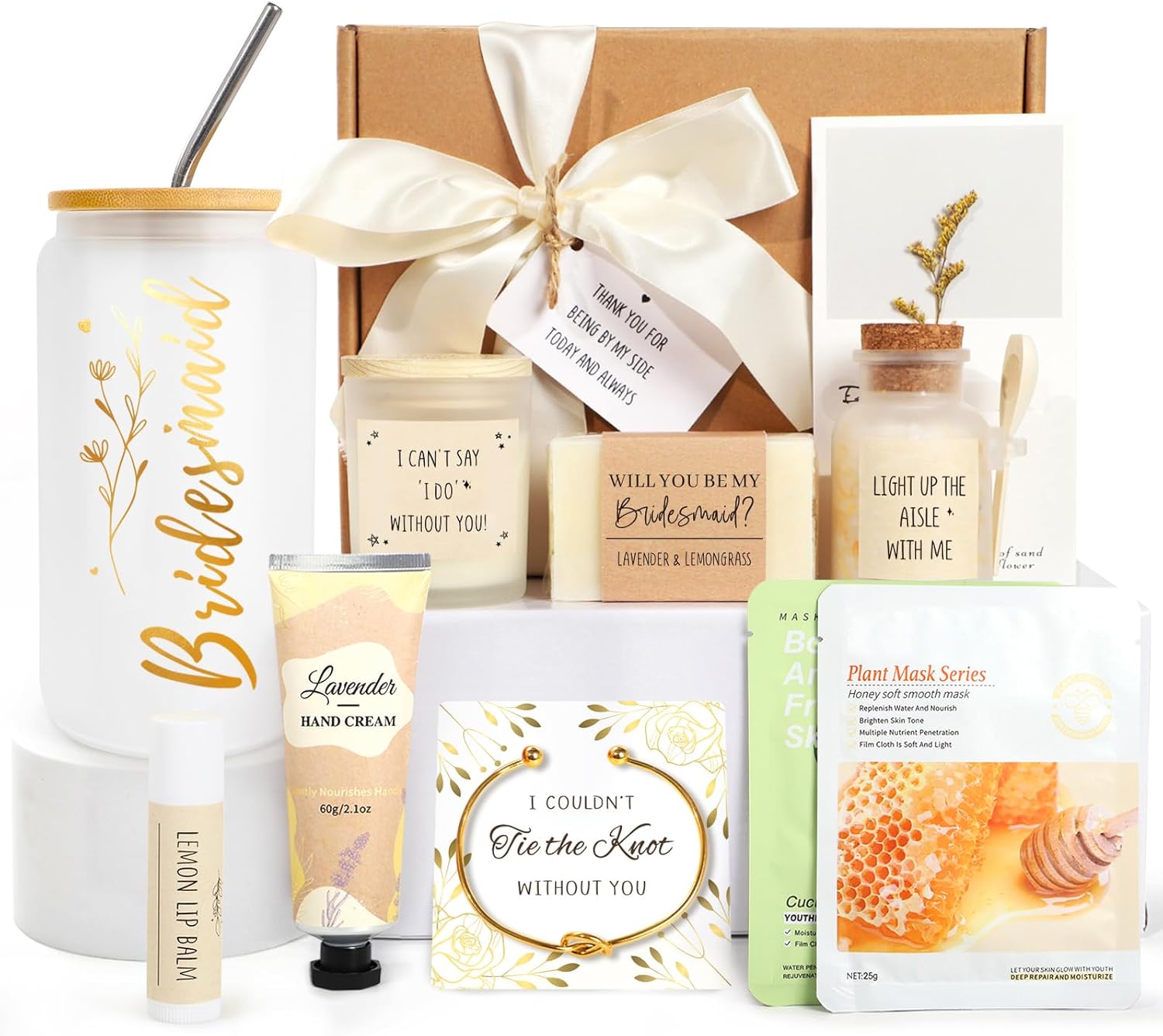 Bridesmaid Proposal Gifts, Bridesmaids Proposal Box Set – Will You Be My Bridesmaid Gifts, Bridal Shower & Pre Wedding Gift for Bridesmaids, Spa Self Care Gift w/ 16oz Glass Candle & Hand Cream, 10PCS