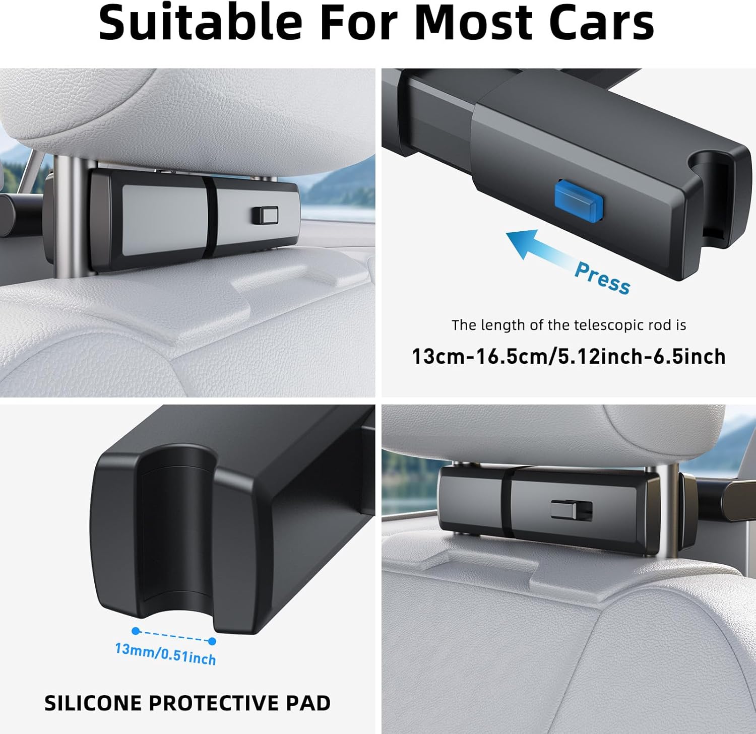 Versatile Car Mount Table Board for Backseat Headrests，Built-in Magnetic Phone/Laptop/iPad Mount，a Cup Holder and a Foldable Table Board， for in-car Work，Dining and Entertainment (PB-201)