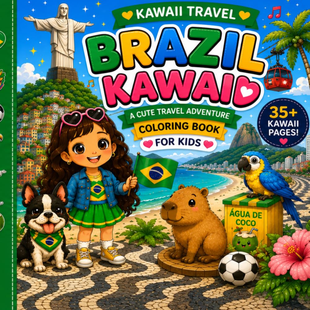 Brazil Kawaii: A Cute Travel Adventure Coloring Book for Kids (kawaii travel Adventures)
