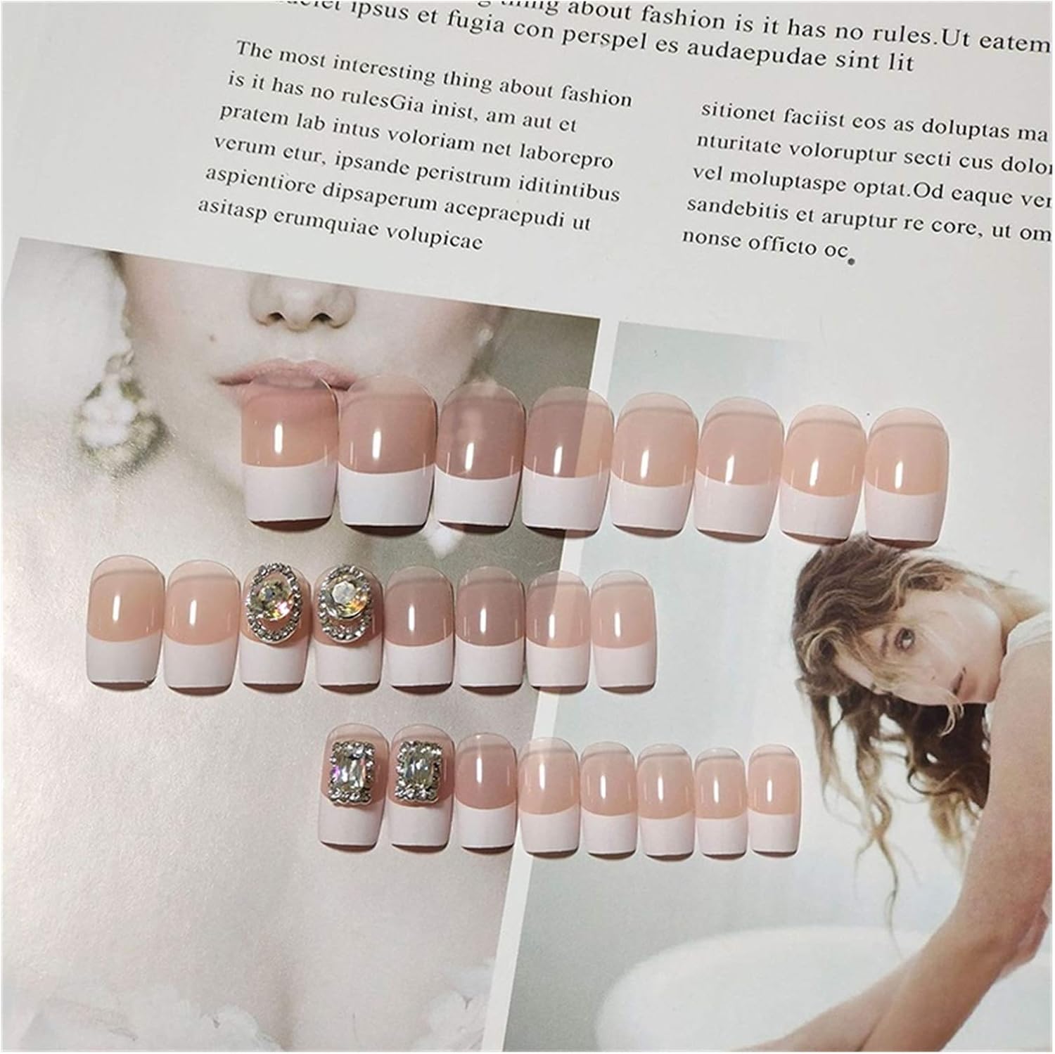 DANSHILONG Nail-Design 24pcs/Boxed Fake French Nails Patch Wearing Finished Products Press On Nails Patch Snap Half Nail Fashion with Drill Nails Tips : Beauty & Personal Care