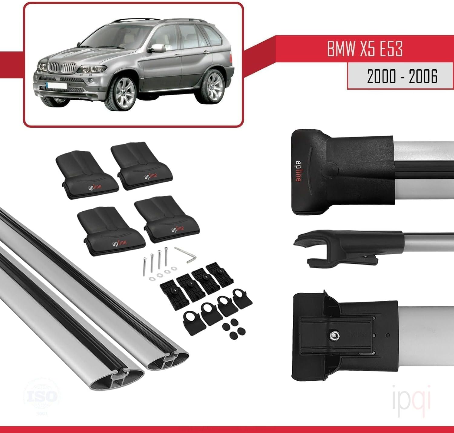 RE&AR Tuning Cross Bar for BMW X5 E53 2000-2006 Roof Racks Aluminium Gray