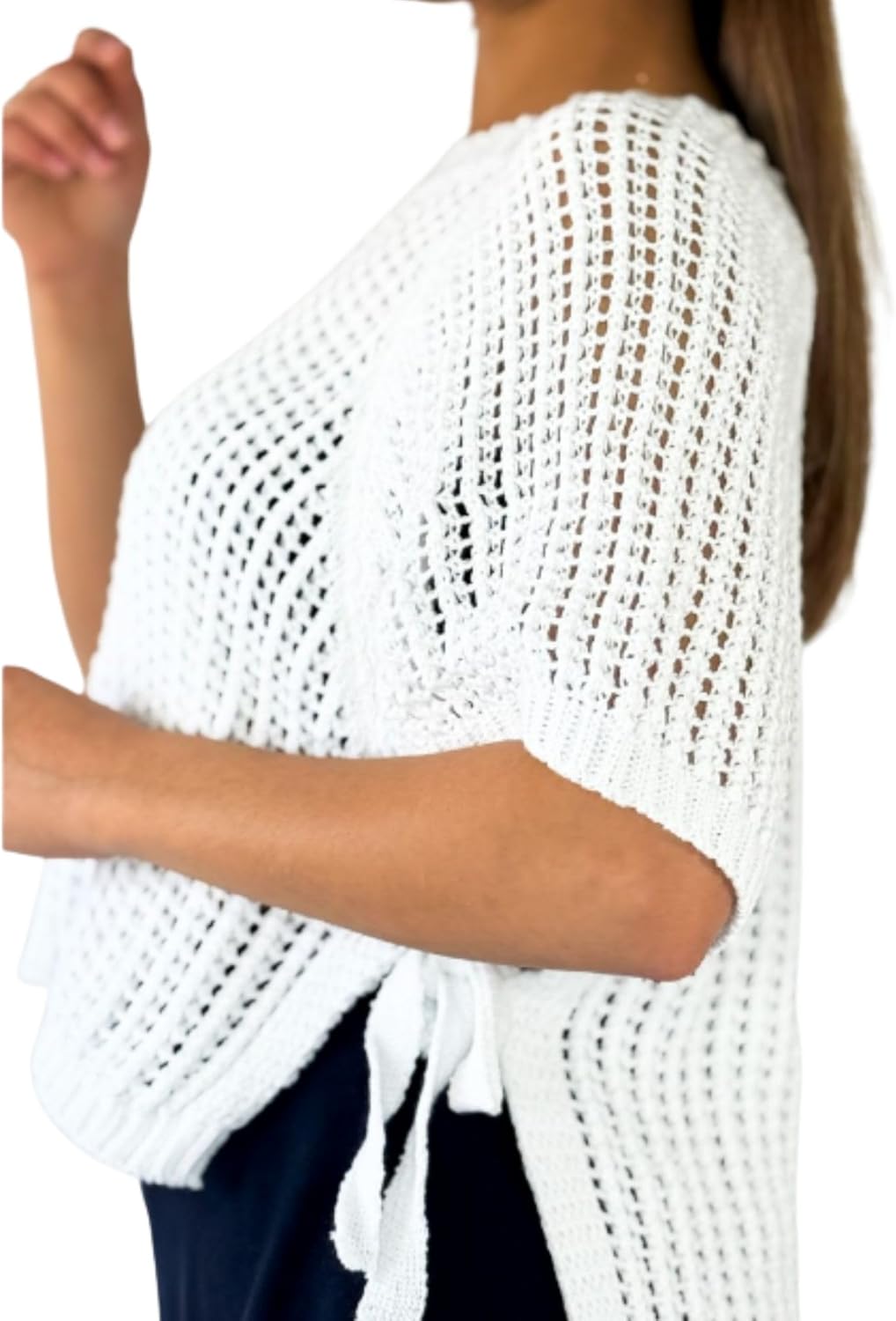 FindThy Women’s Chunky Cropped Sweater Vest Side Bow Tie Crew Neck Trendy Pullover Knit Tank Tops - Image 3