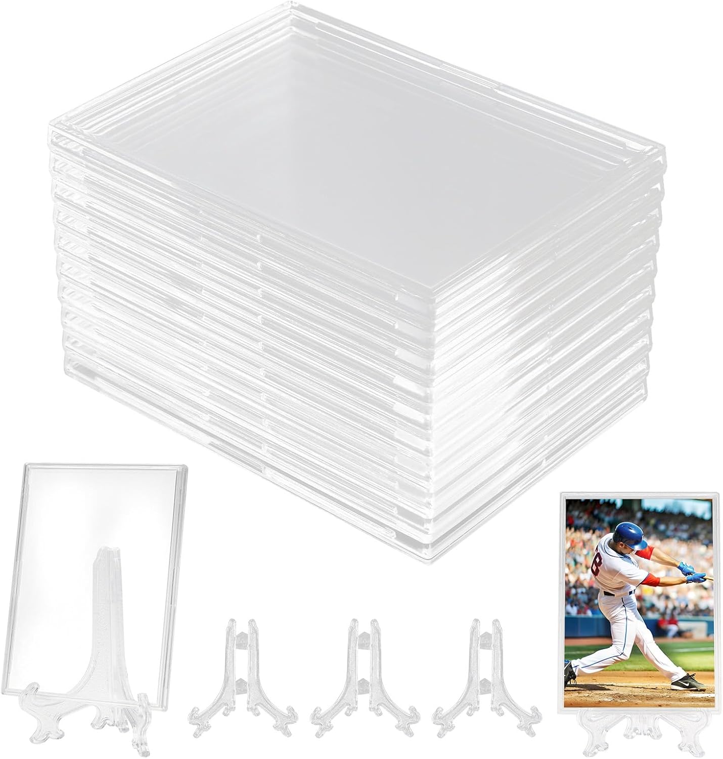 3"x4" Hard Acrylic Top Loaders for Cards, 10 Trading Card Protector Case with 3 Display Stand