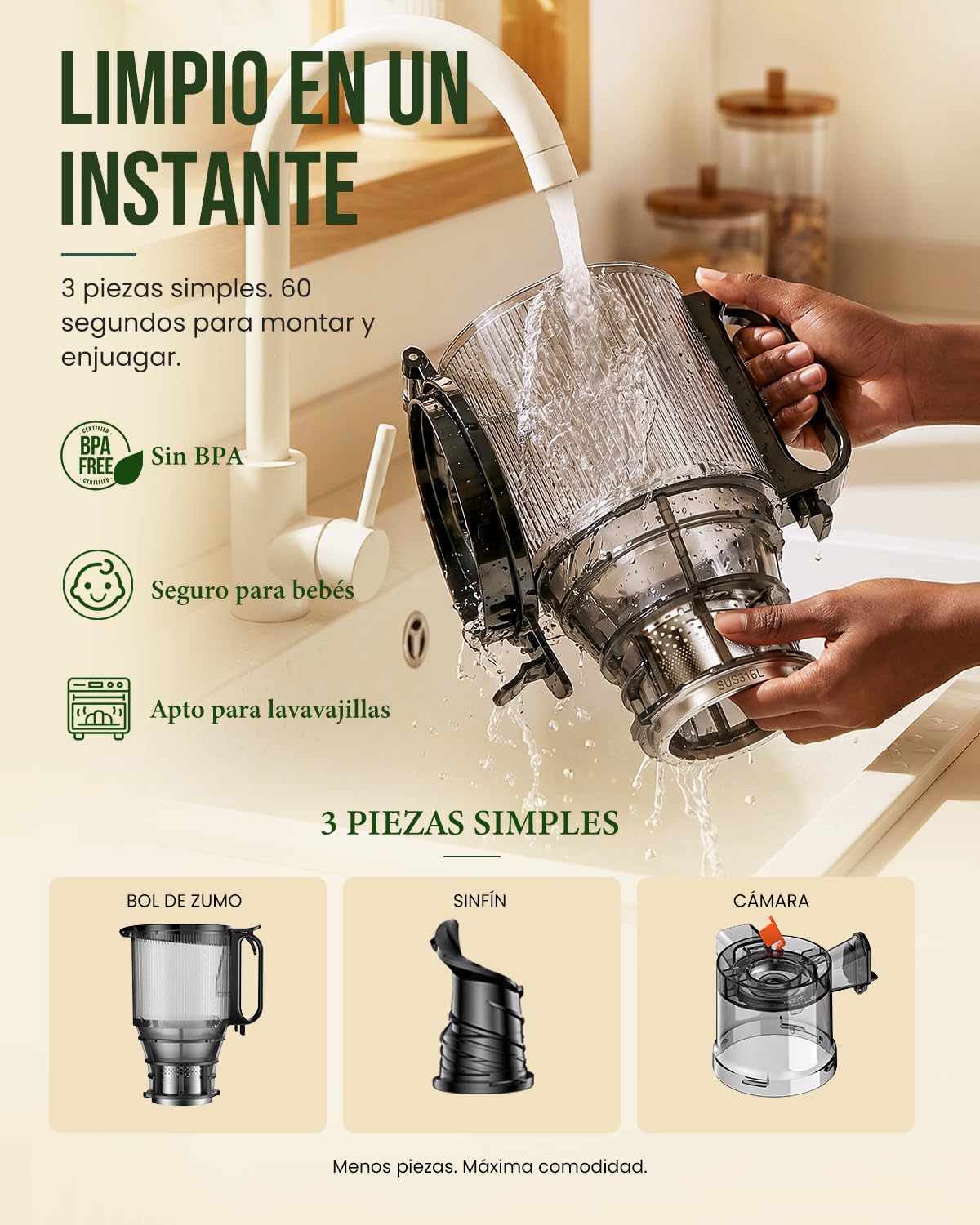 LINKChef Extractor de Zumos Para Frutas y Verduras, Cold Press Juicer 250 W con Boca Ancha de 13 cm, Slow Juicer sin BPA, 1,8 L, Fácil de Limpiar, Recetas Incluidas