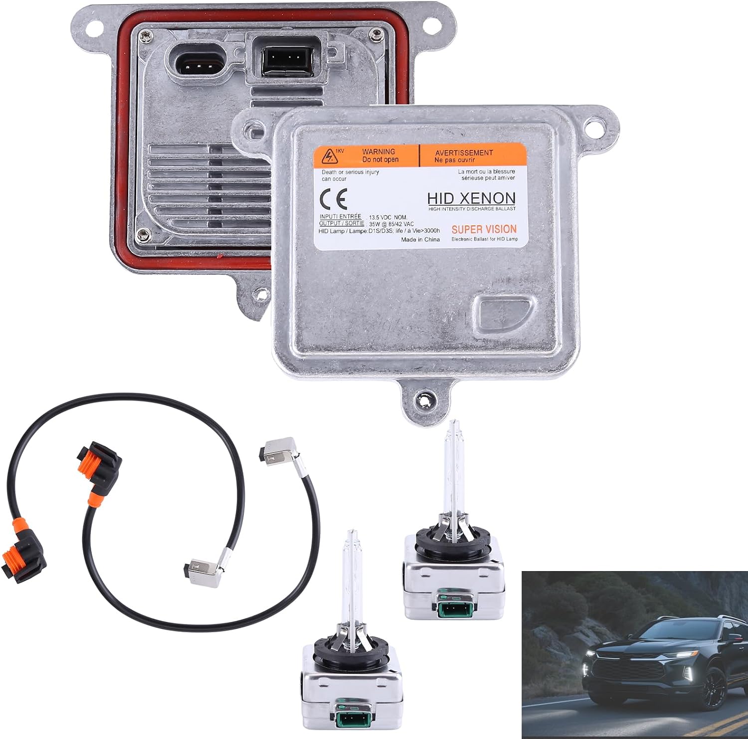 2PCS Xenon Ballast Control Unit +HID Bulb Wire Kit Compatible for Chevy Blazer Impala Malibu Suburban Tahoe 2013-2020 Replace 20928264 13587720 13587843 13503432