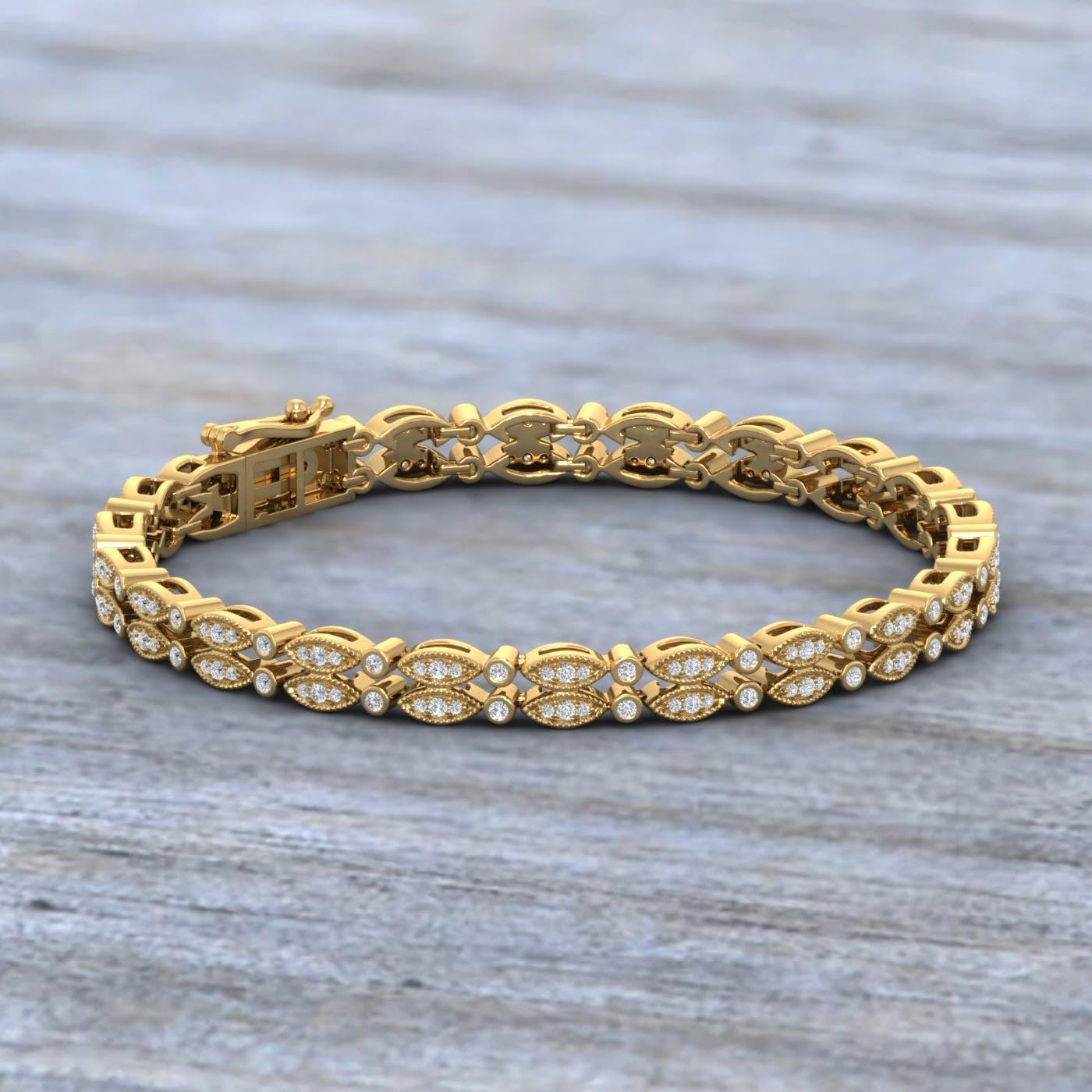 0.9 to 1.05 Carat Natural Diamond Vintage Bracelet for Women with Round and Marquise alternate link in 2 rows in 10K Gold(6.5 Inch to 8 Inch)