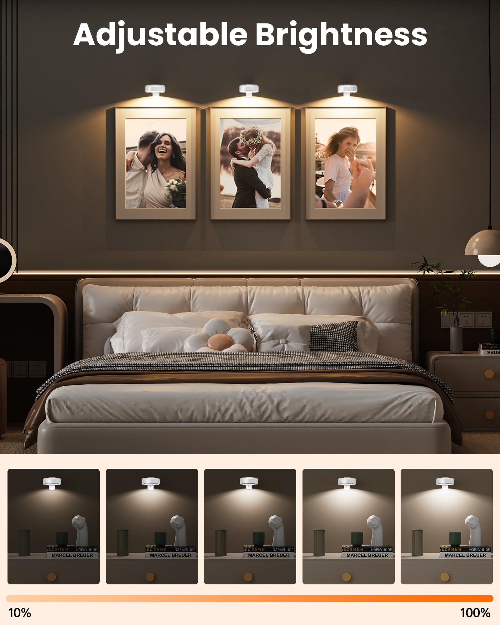 Bilderleuchten für die Wand, kabellos, 2000 mAh, wiederaufladbar, magnetisch, LED-Puck-Lichter mit Fernbedienung, 3 Farbtemperaturen und 12 RGB, Dimmen und Timer, Kunstrahmen-Licht für Malerei, Fotos