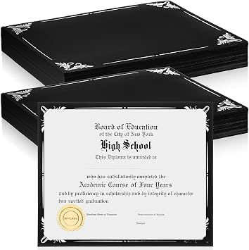 Fainne 100 Pcs Certificate Holder Foil Border 8.5 x 11 Inch Single Sided Award Certificates Cover for Letter Size Cardstock Document Paper Diploma Graduation School Marriage SuppliesBlack, Silver
