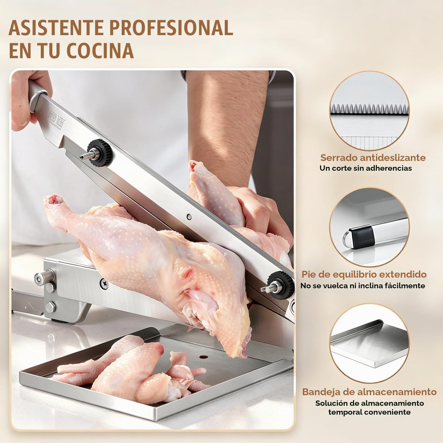 Moongiantgo Cortador Manual de Carne Congelada, 27cm Doble Cuchillas, Inox | Grosor Ajustable 0-57mm, Cortafiambre de Acero Inoxidable, para Huesos, Pollo, Pato, Cerdo, Res, Cordero, Pescado, Vegetale