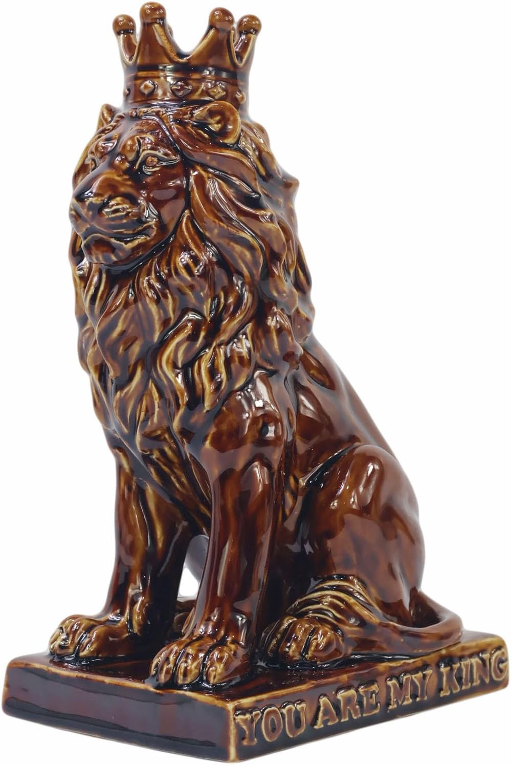 Vintage Male Crown Ceramic Lion Statue Sculpture for Living Room, Office, Home Decor,Regal Lion Collectible Figurine Strength Symbol Art for Leos, Lion Enthusiasts,Men-Bronze