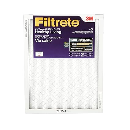 Filtrete Healthy Living Ultra Allergen Reduction AC Furnace Air Filter, MPR 1500, 20 x 25 x 1-Inches, 2-Pack