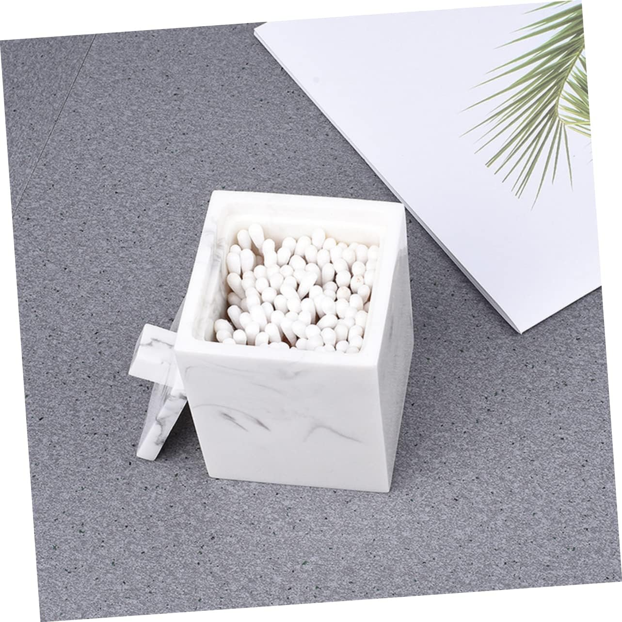 Use Marble Pattern Storage Box Makeup Cotton Box with Lid Swab Organizer