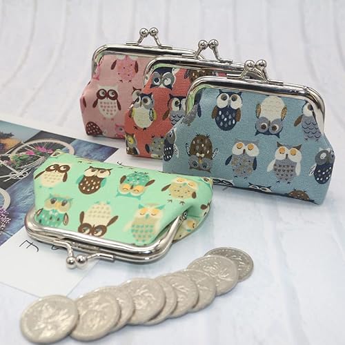 Vista 3 de MIAO JIN 8 monederos de regalo con cierre Kiss Lock Cambio Mini monedero Vintage baratijas bolsa, Búho, Búho