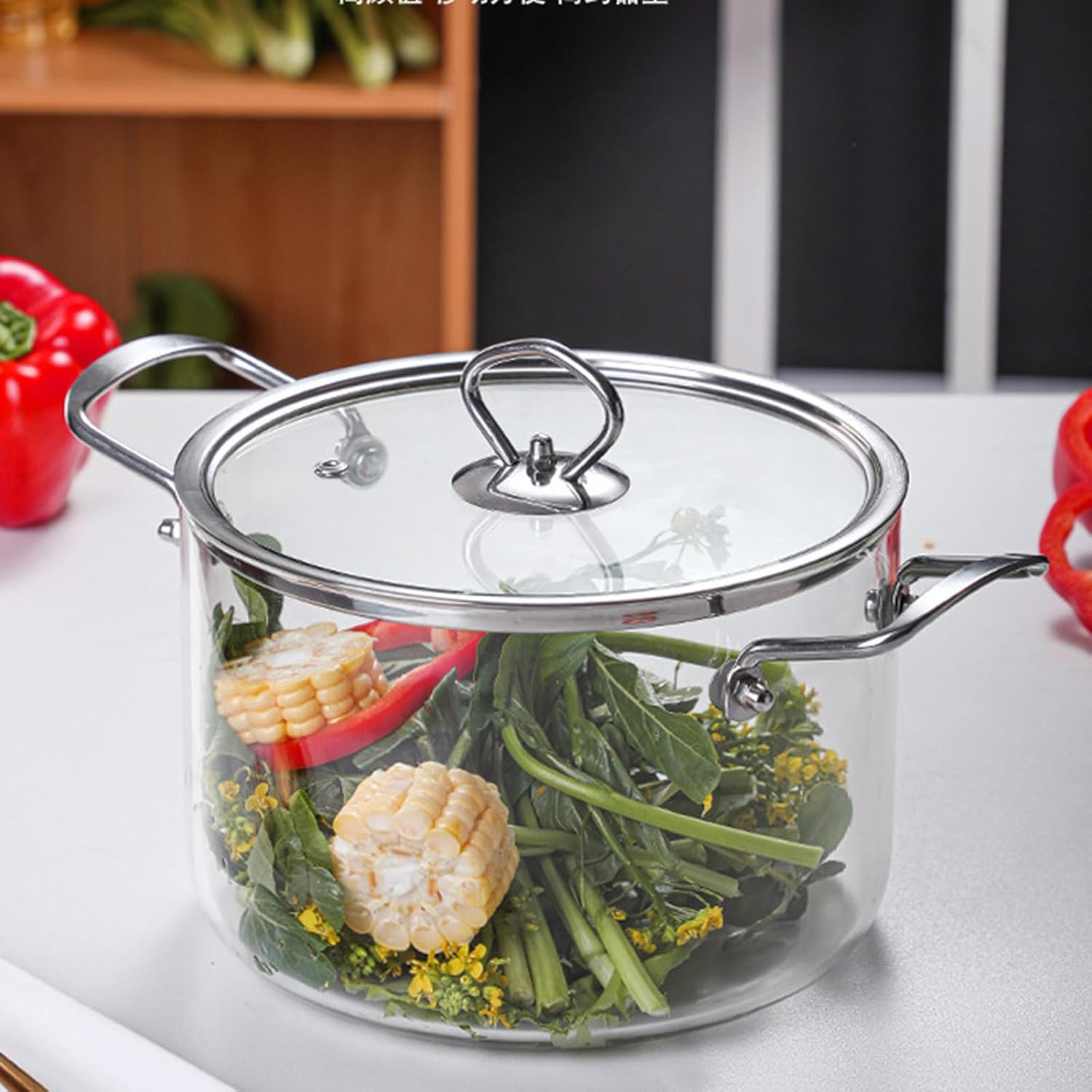 Borosilicate Glass Sauce Pan with Lid Clear Glass Pot for Cooking with Steel Handle, Heat Resistant Glass Pot for Pasta Soup Milk, Clear Stovetop Cooking Pot for Ceramic and Gas Stoves,5500ml