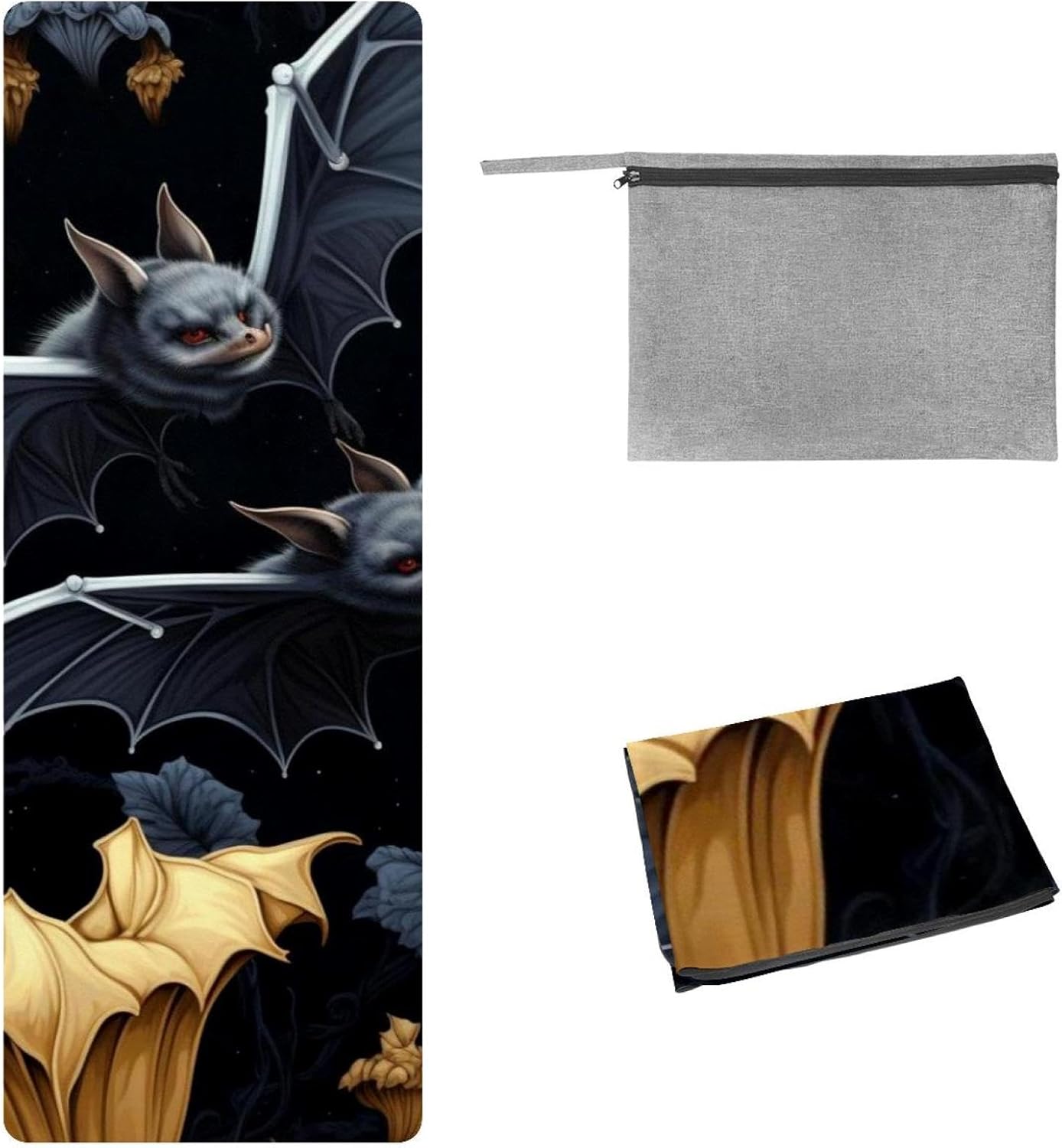 Yoga Towel, Bat Pattern Non Slip Sweat Absorbent Hot Yoga Mat Towel for Hot Yoga, Pilates and Fitness - 72.8" x 26.8"