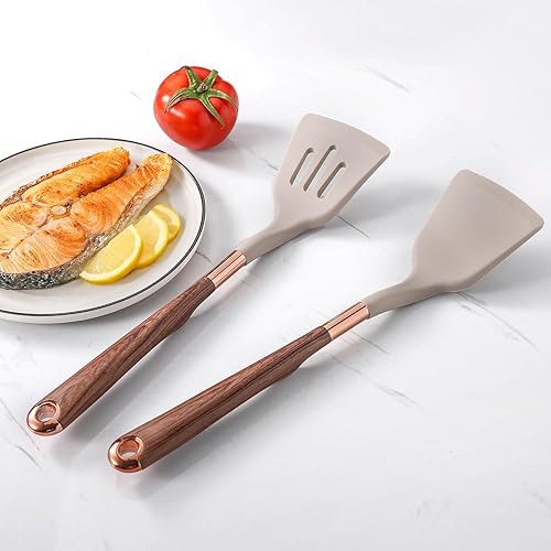 Miniatura 7 de MANJIA Juego de espátulas de silicona sólida y espátula ranurada antiadherente, espátulas de silicona, utensilios de cocina ideales para cocinar