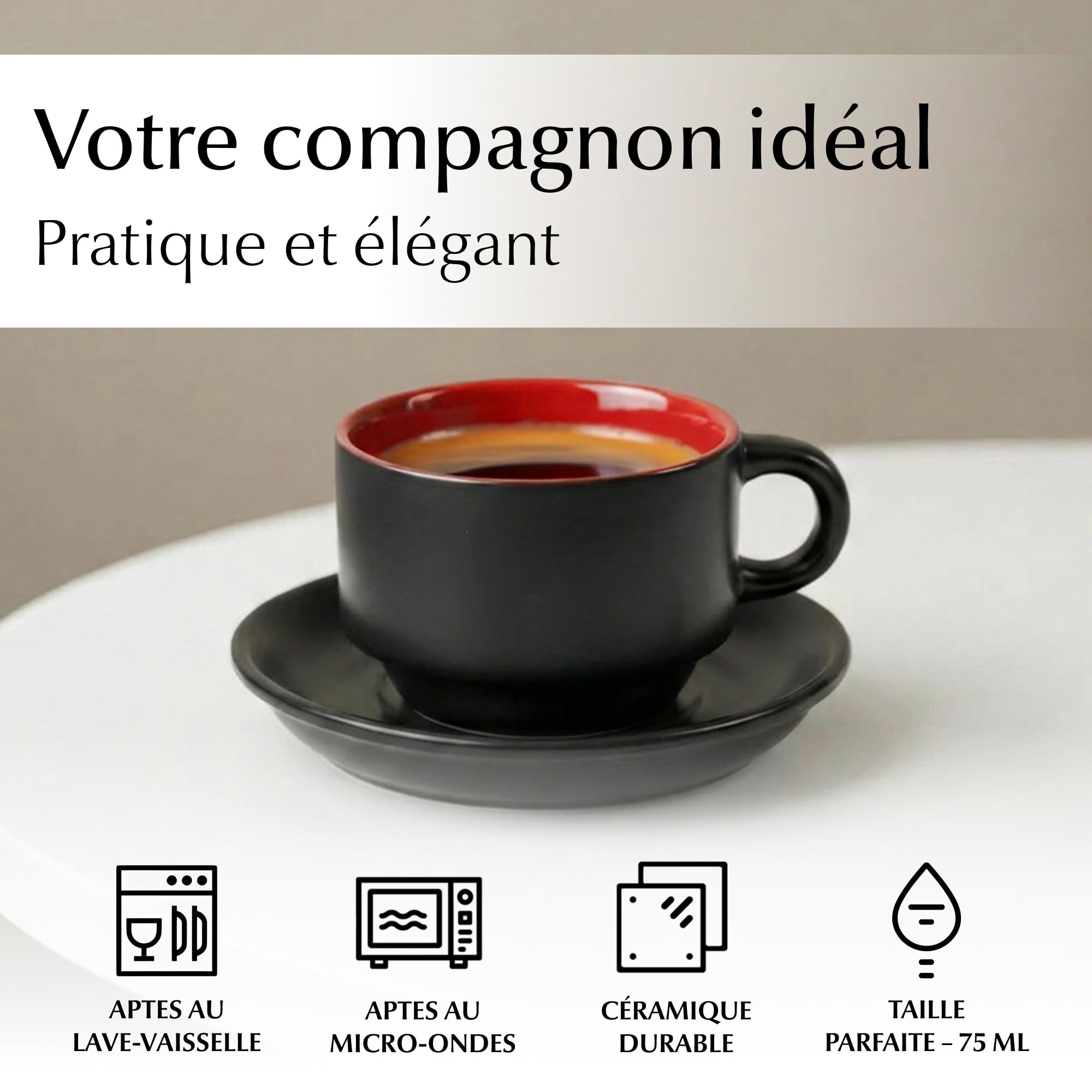 MIAMIO - 6 x 75 ml Ensemble tasses à expresso en grès tasse expresso en céramique tasse a cafe expresso - Le Papillon Collection (Rouge)