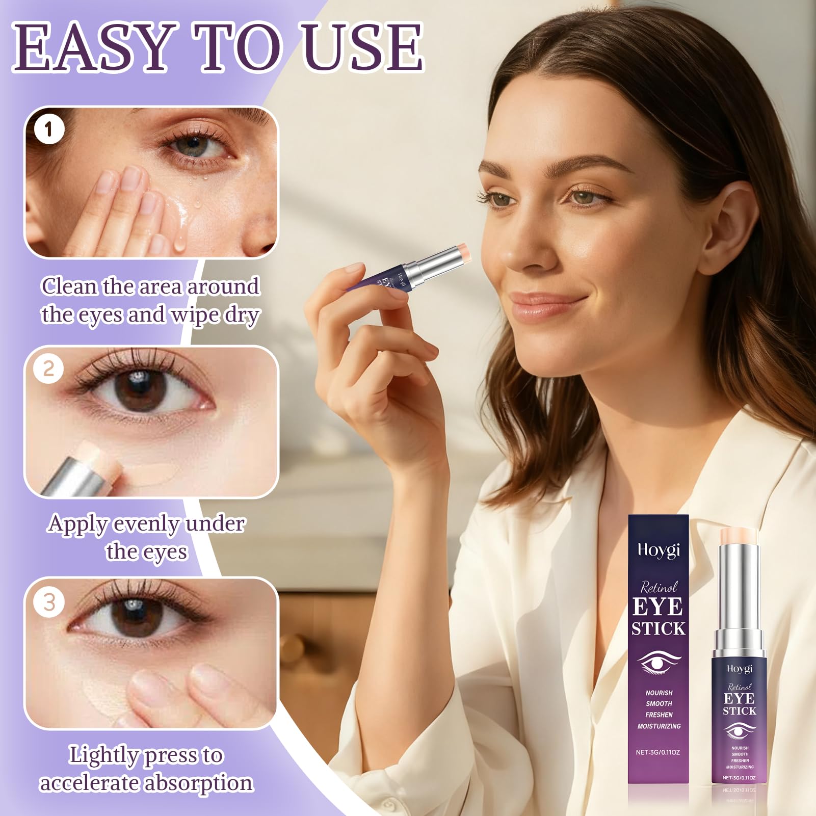 2 Pezzi Retinolo Stick per Occhi, Anti Aging Retinolo Eye Cream, Hydrating Eye Stick, Riduzione Delle Cricche Scure E Delle Borse, Adatto a Tutti i Tipi di Pelle
