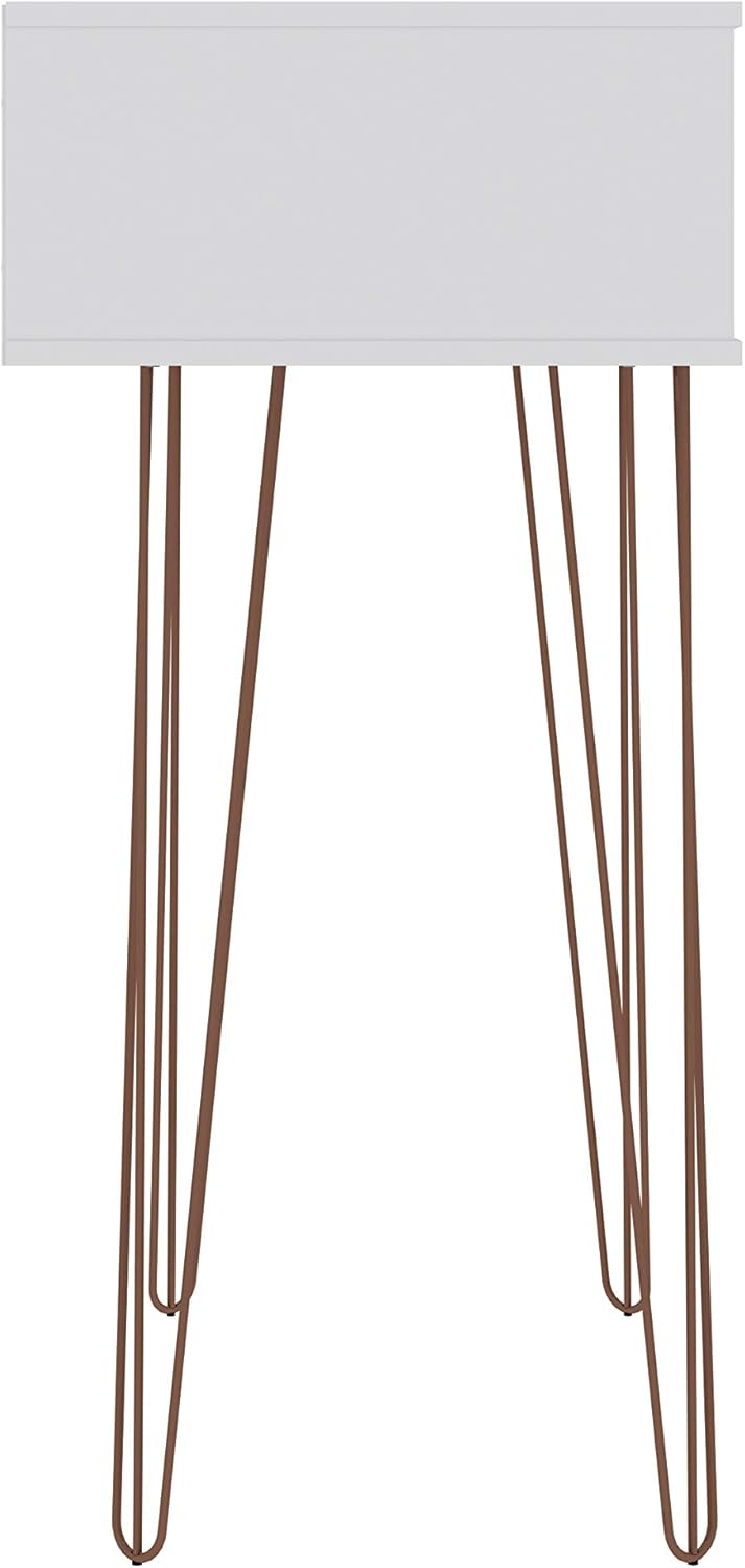 Manhattan Comfort Rockefeller 39.37 Entryway Console with 3 Compartments and Metal Legs in White