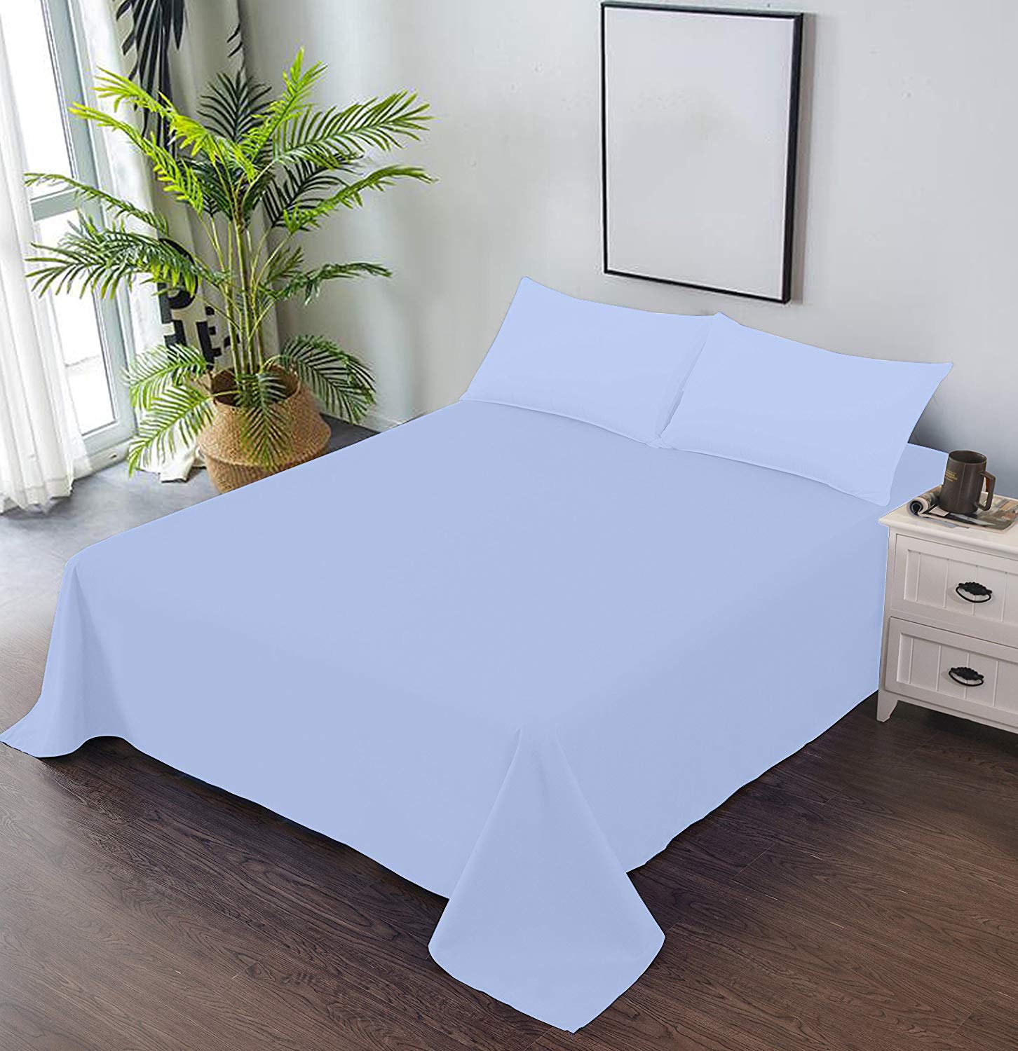 ARLinen Bed Sheet with Pillowcases, Premier 1800 Collection, Wrinkle, Fade & Stain Resistant Microfiber Bedsheet/Bedsheets/Bed Sheet/- Flat Sheet with 2 Pillow Cover - Light Blue Solid_Double