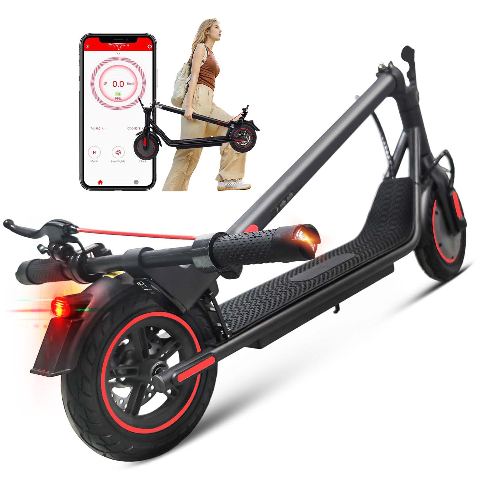 TYOKUM Electric Scooter 10 inch Big Solid Tires, Electric Scooters Adult, 3 Speed Mode, Foldable Electric Scooters with APP, Double Braking System E Scooter for Adults and Teens Gifts