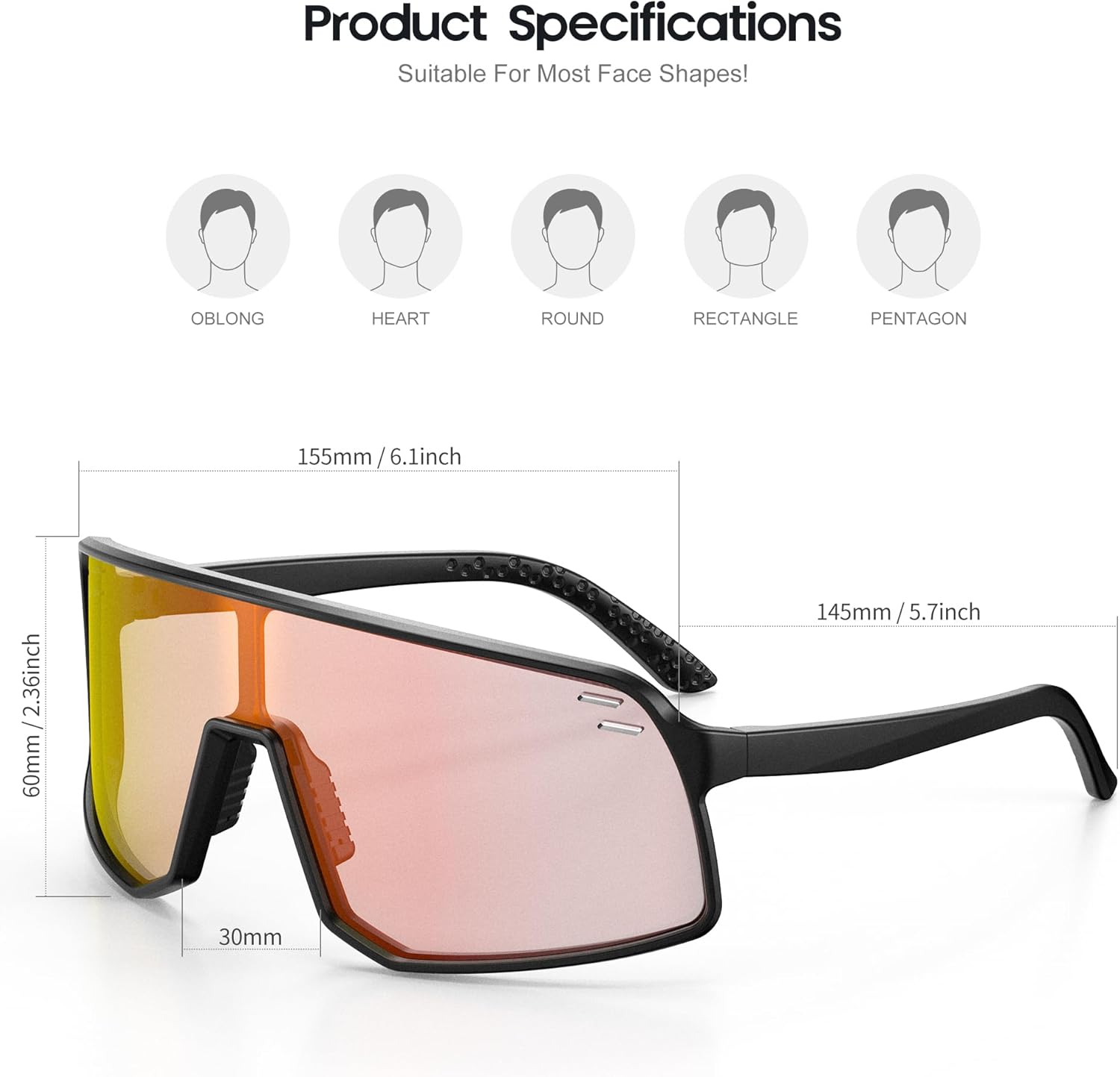 Photochromic Sports Glasses for Men & Women – Cycling Sunglasses with UV400 Protection for MTB, Running, Baseball Photochromic Red image 4 of 6 B0DJP3S2BT