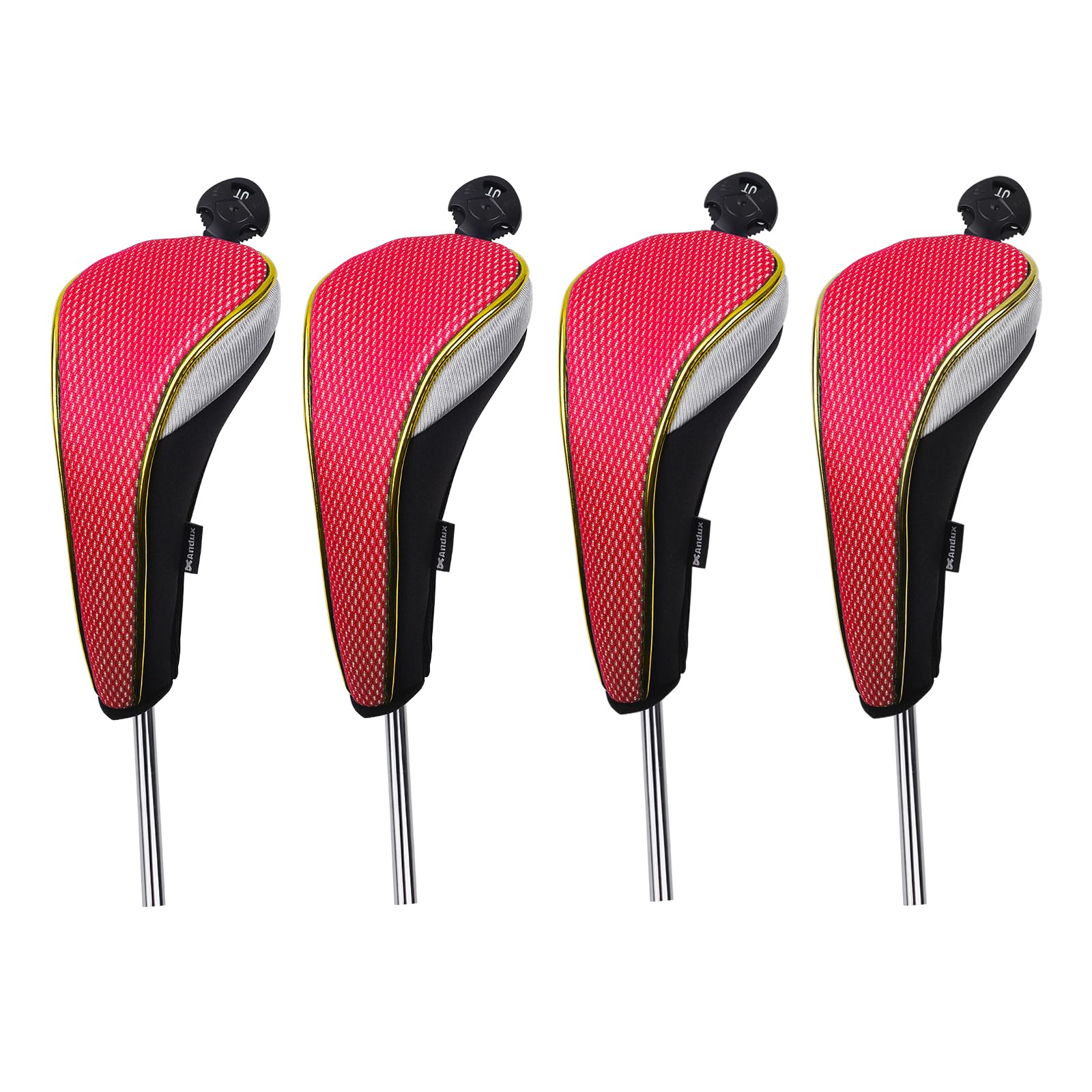 Andux 4Pcs/Set Gold Golf Hybrids Club Head Covers with Dial No. Tag MT/HY12 (Red)