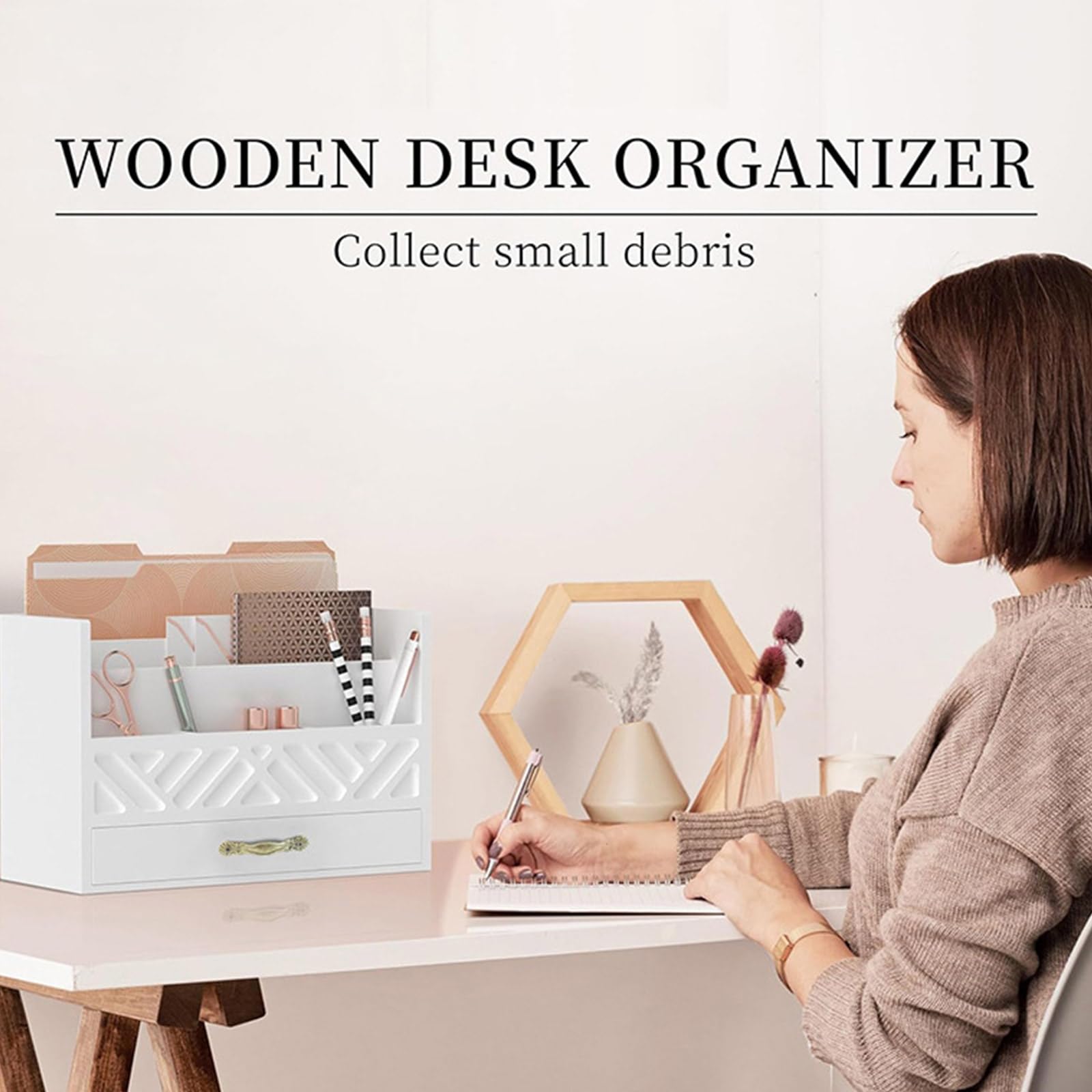 Robuste Schreibtisch Organizer aus Holz mit Schublade, tragbar für die ordentliche Anordnung von Akten, Briefen und Wohnaccessoires Holz Organizer